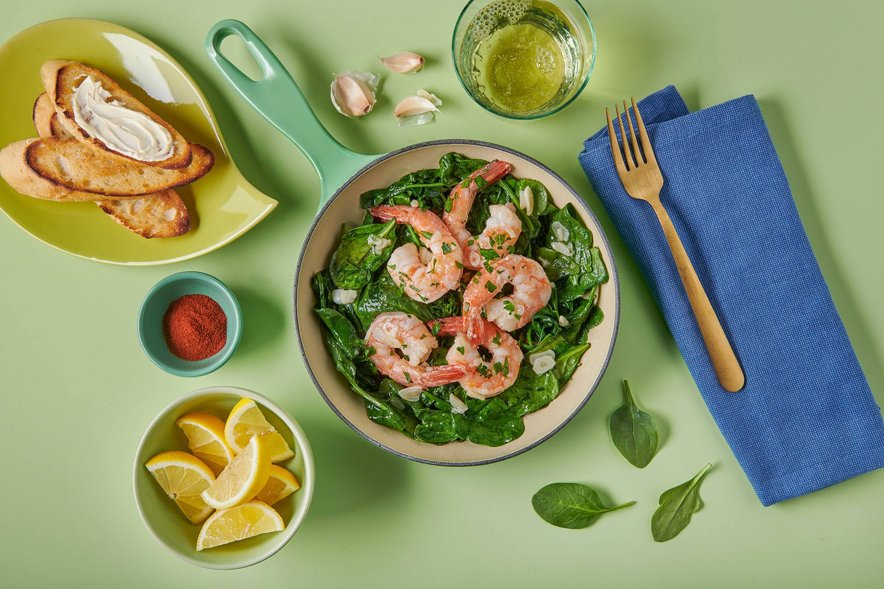 recipe image Shrimp Scampi with Sauteed Spinach